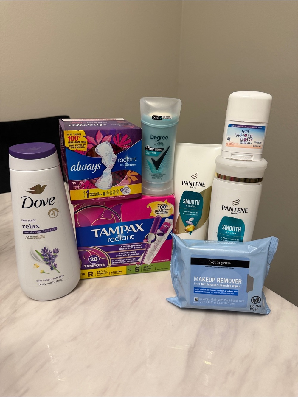 Dove Relax Lavender Body Wash + Mixed Toiletries Bundle